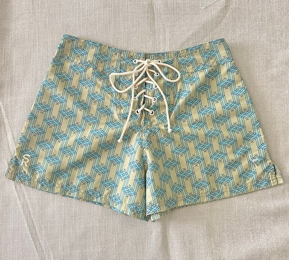 Seea Lulu Board Shorts Lace Up Swim Green Pattern Size Small